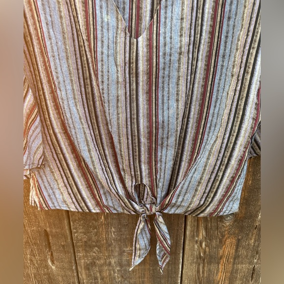 Blu Pepper Blue Red V-Neck Striped Front Tie Pullover Bell Short Sleeve Top - Picture 3 of 8